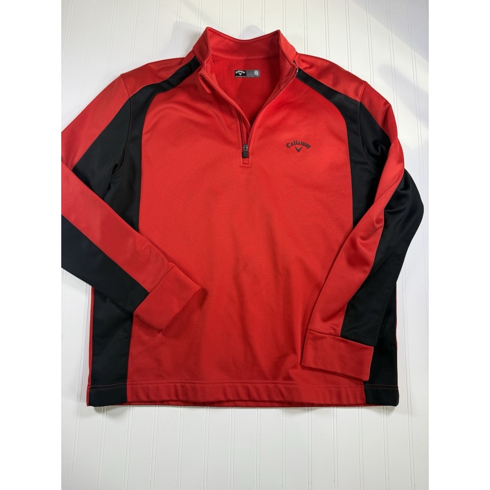 Callaway Pullover Mens XL Red Black Quarter Zip Golf‎ Sweater Fleece Lined